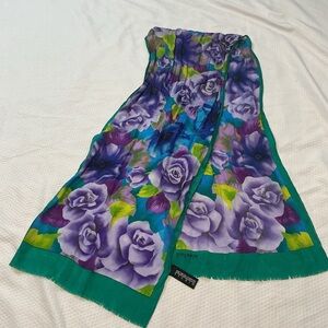 Oscar de la Renta Green and Purple Silk Scarf